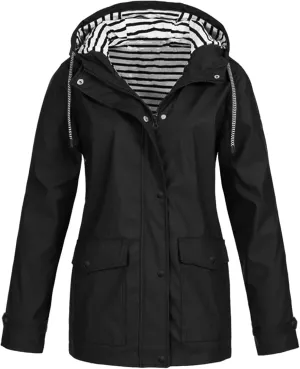 SGASY Women's Rain Jacket Plus Size Long Raincoat Lightweight Hooded Windbreaker Waterproof Jackets with Pockets
