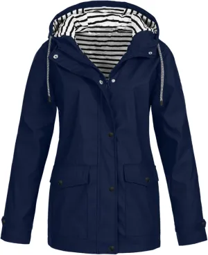 SGASY Women's Rain Jacket Plus Size Long Raincoat Lightweight Hooded Windbreaker Waterproof Jackets with Pockets