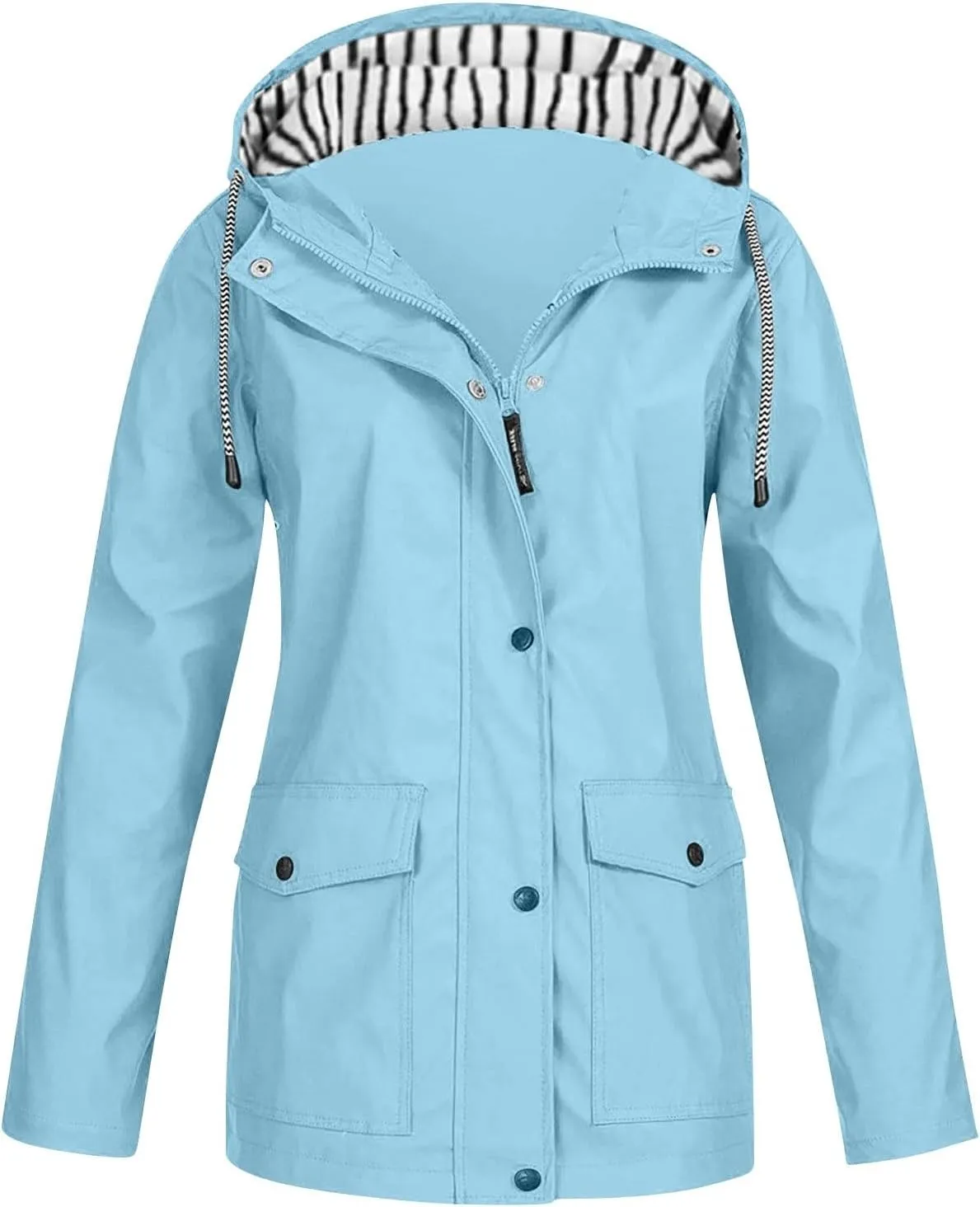 SGASY Women's Rain Jacket Plus Size Long Raincoat Lightweight Hooded Windbreaker Waterproof Jackets with Pockets