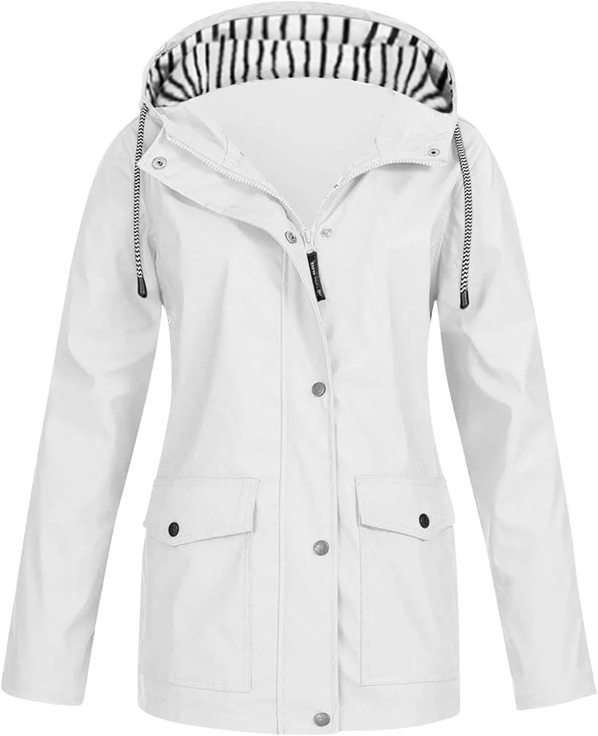 SGASY Women's Rain Jacket Plus Size Long Raincoat Lightweight Hooded Windbreaker Waterproof Jackets with Pockets
