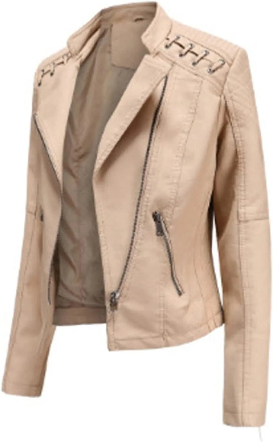 SHAOBGE Womens Long Sleeve Fleece Jacket Women Ladies Lapel Motor Jacket Coat Zip Biker Short Womens Fleece Jacket with