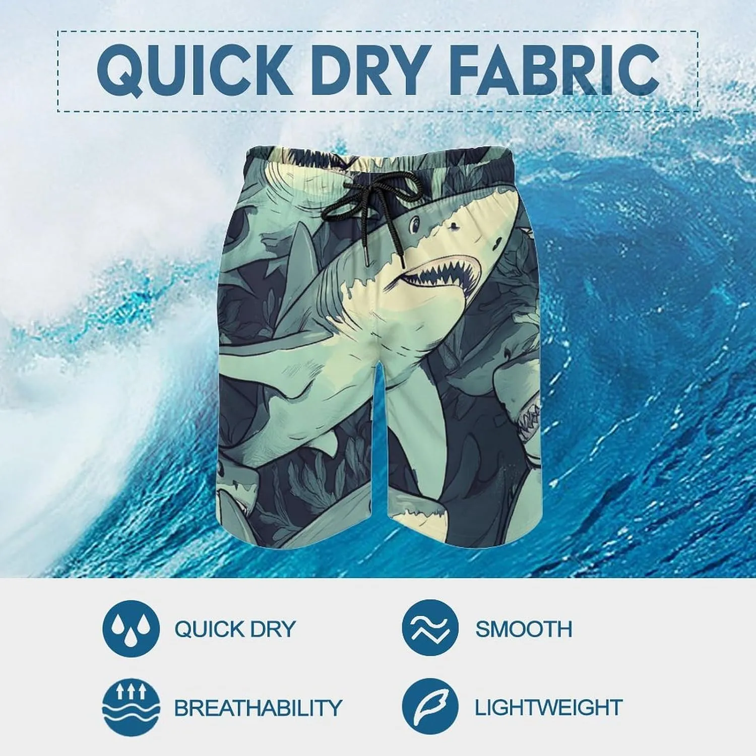 Shark Pattern Men's Athletic Running Shorts with Pockets Lightweight Beach Shorts Quick Dry