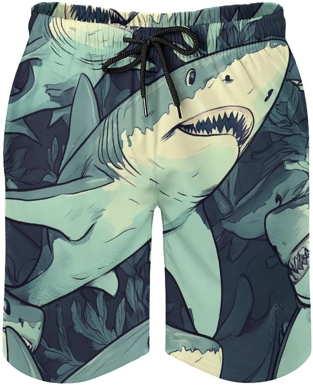 Shark Pattern Men's Athletic Running Shorts with Pockets Lightweight Beach Shorts Quick Dry
