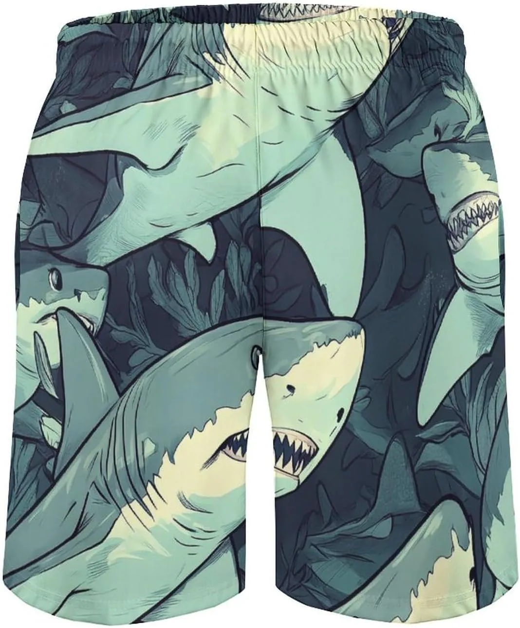 Shark Pattern Men's Athletic Running Shorts with Pockets Lightweight Beach Shorts Quick Dry