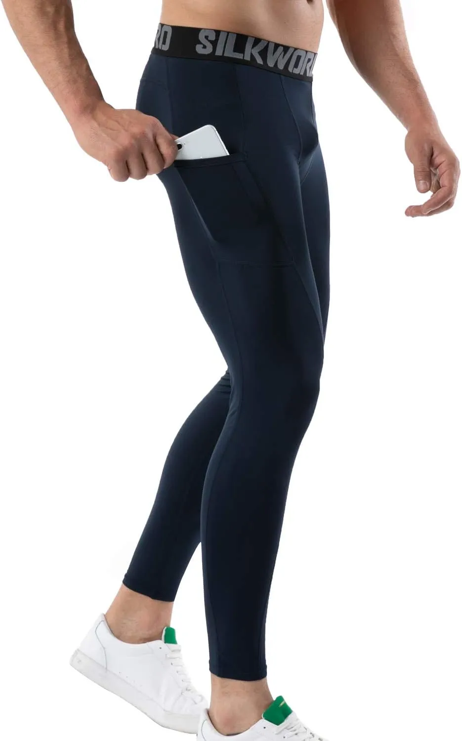SILKWORLD Men's 1~3 Pack Compression Pants Pockets Cool Dry Gym Leggings Baselayer Running Tights