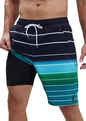 SILKWORLD Mens Swim Trunks Quick Dry Bathing Suit Board Swimming Shorts with Zipper Pockets and Compression Liner