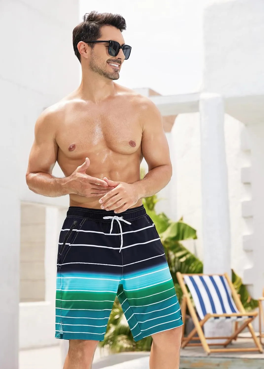 SILKWORLD Mens Swim Trunks Quick Dry Bathing Suit Board Swimming Shorts with Zipper Pockets and Compression Liner