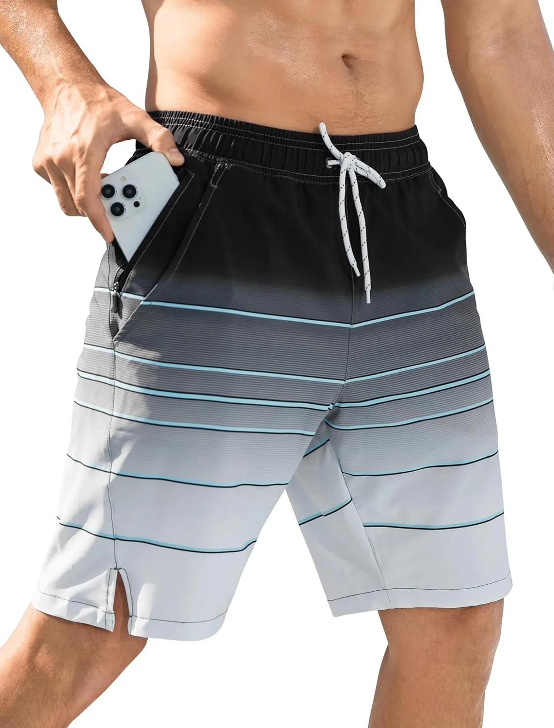 SILKWORLD Mens Swim Trunks Quick Dry Bathing Suit Board Swimming Shorts with Zipper Pockets and Compression Liner