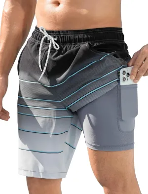 SILKWORLD Mens Swim Trunks Quick Dry Bathing Suit Board Swimming Shorts with Zipper Pockets and Compression Liner