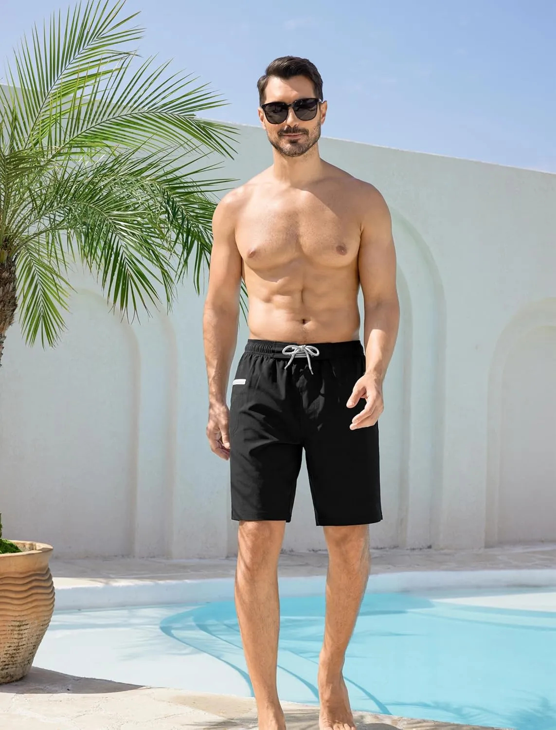 SILKWORLD Men's Swim Trunks with Compression Liner 9" Swimming Trunk 2 in 1 Beach Quick Dry Shorts with Zipper Pocket