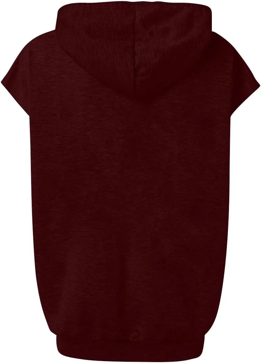 Sleeveless Hoodie Women Summer Hooded Tank Tops Lightweight Drawstring Pullover Sweatshirt Athletic T-Shirt