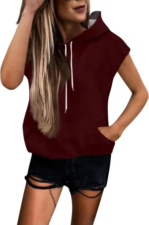 Sleeveless Hoodie Women Summer Hooded Tank Tops Lightweight Drawstring Pullover Sweatshirt Athletic T-Shirt
