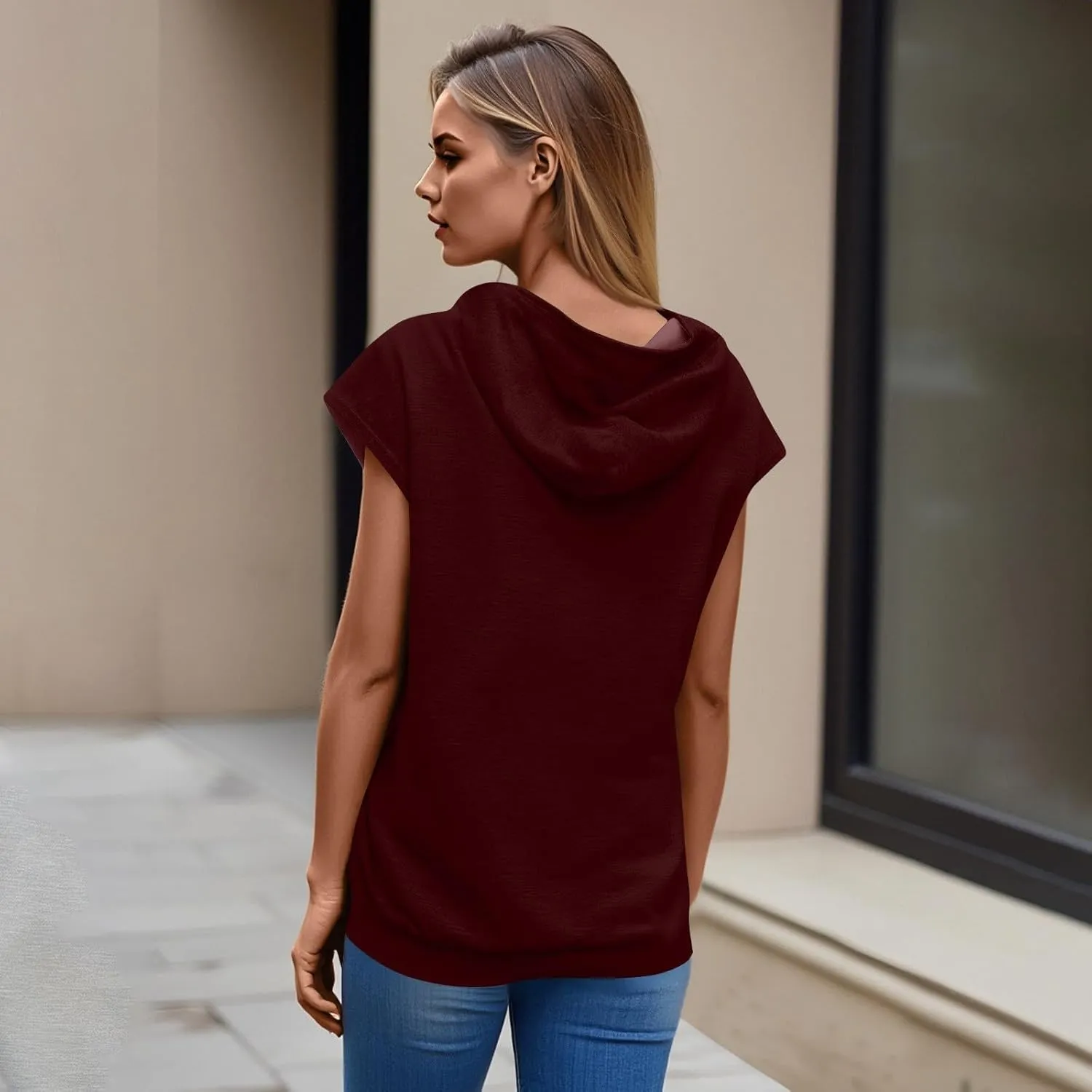 Sleeveless Hoodie Women Summer Hooded Tank Tops Lightweight Drawstring Pullover Sweatshirt Athletic T-Shirt