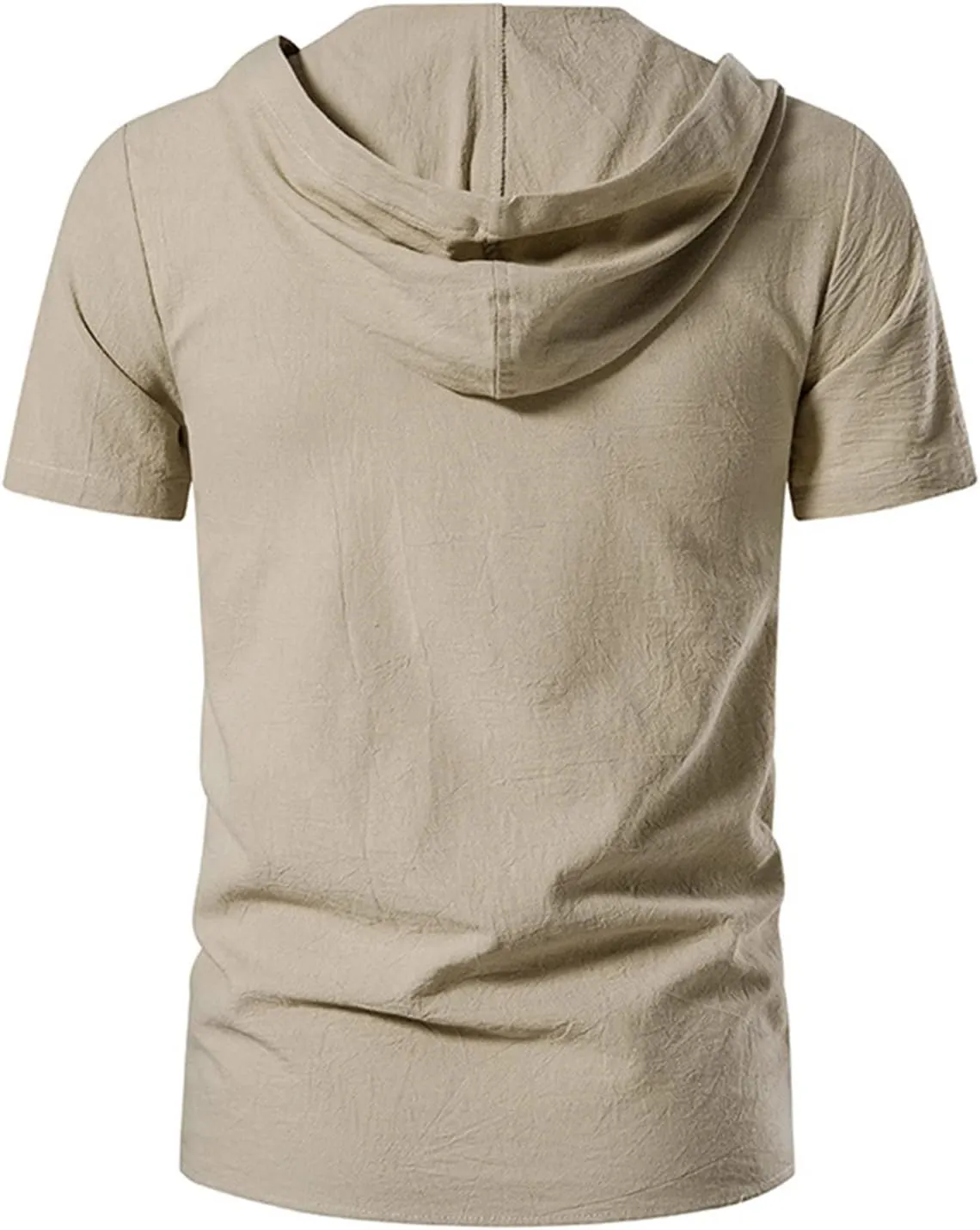 Soluo Men's Cotton Linen Hooded Shirt Short Sleeve V-Neck Drawstring Hoodies T-Shirts Lightweight Hippie Yoga Tee Tops