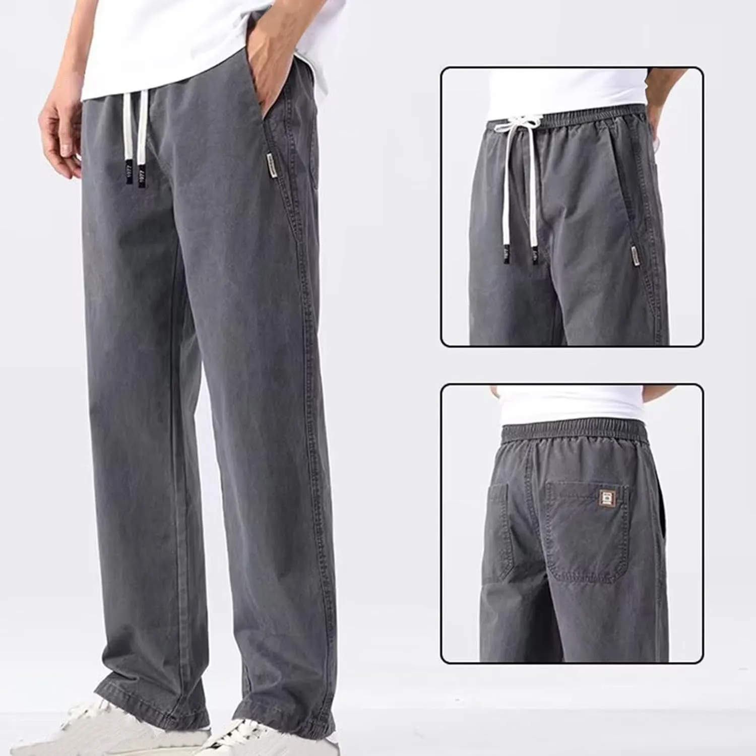 Stretch Cargo Pants,Men's Casual Regular Fit Smart Pants Elastic Waist Tracksuit Bottoms Drawstring Sweatpants Wide Leg
