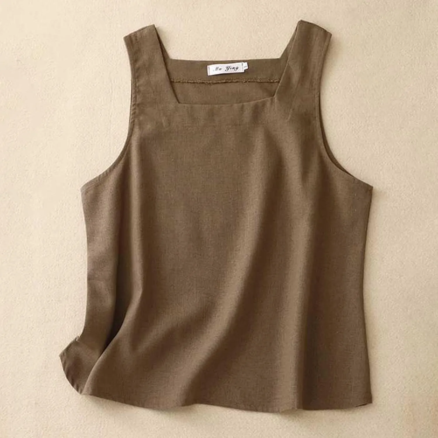 Summer Cotton Linen Tank Tops Women Sleeveless Square Neck Tees Shirts Elegant Solid Color Lightweight Comfy Blouses