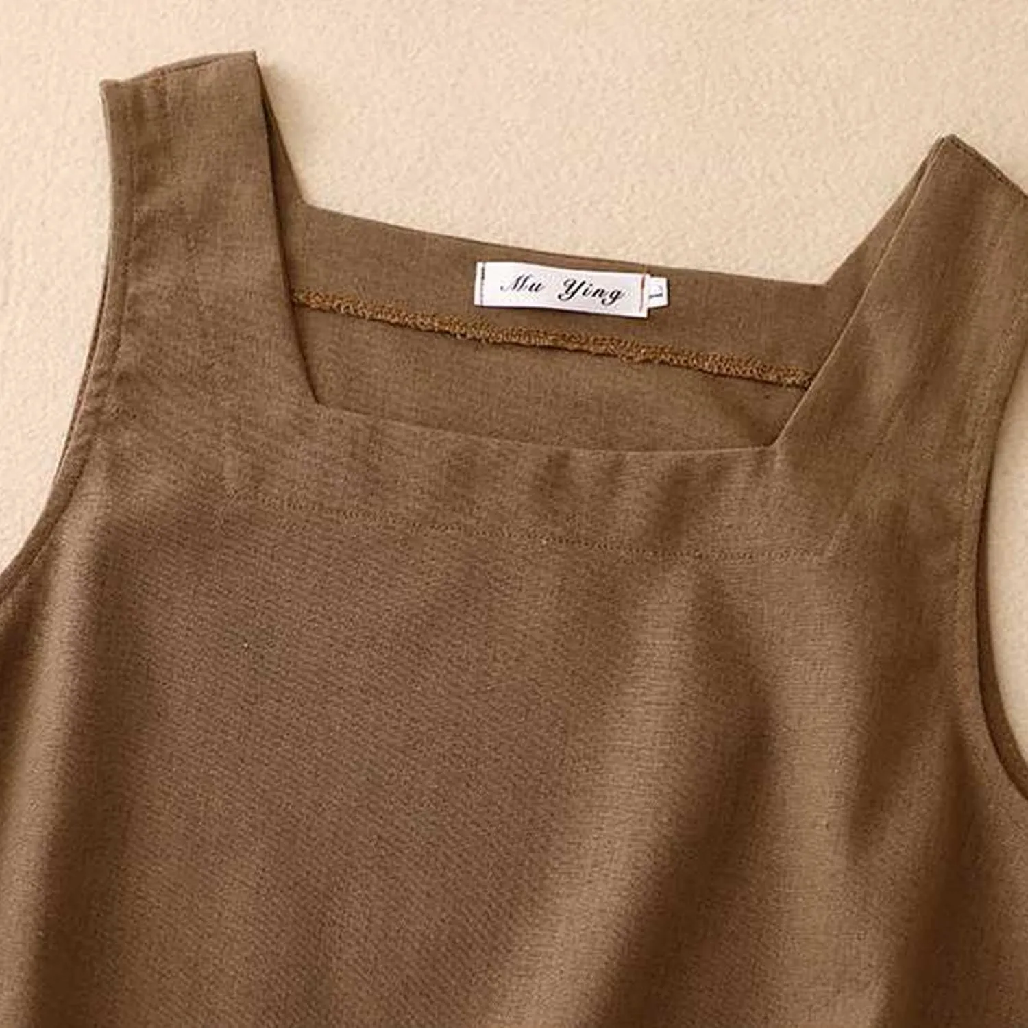 Summer Cotton Linen Tank Tops Women Sleeveless Square Neck Tees Shirts Elegant Solid Color Lightweight Comfy Blouses