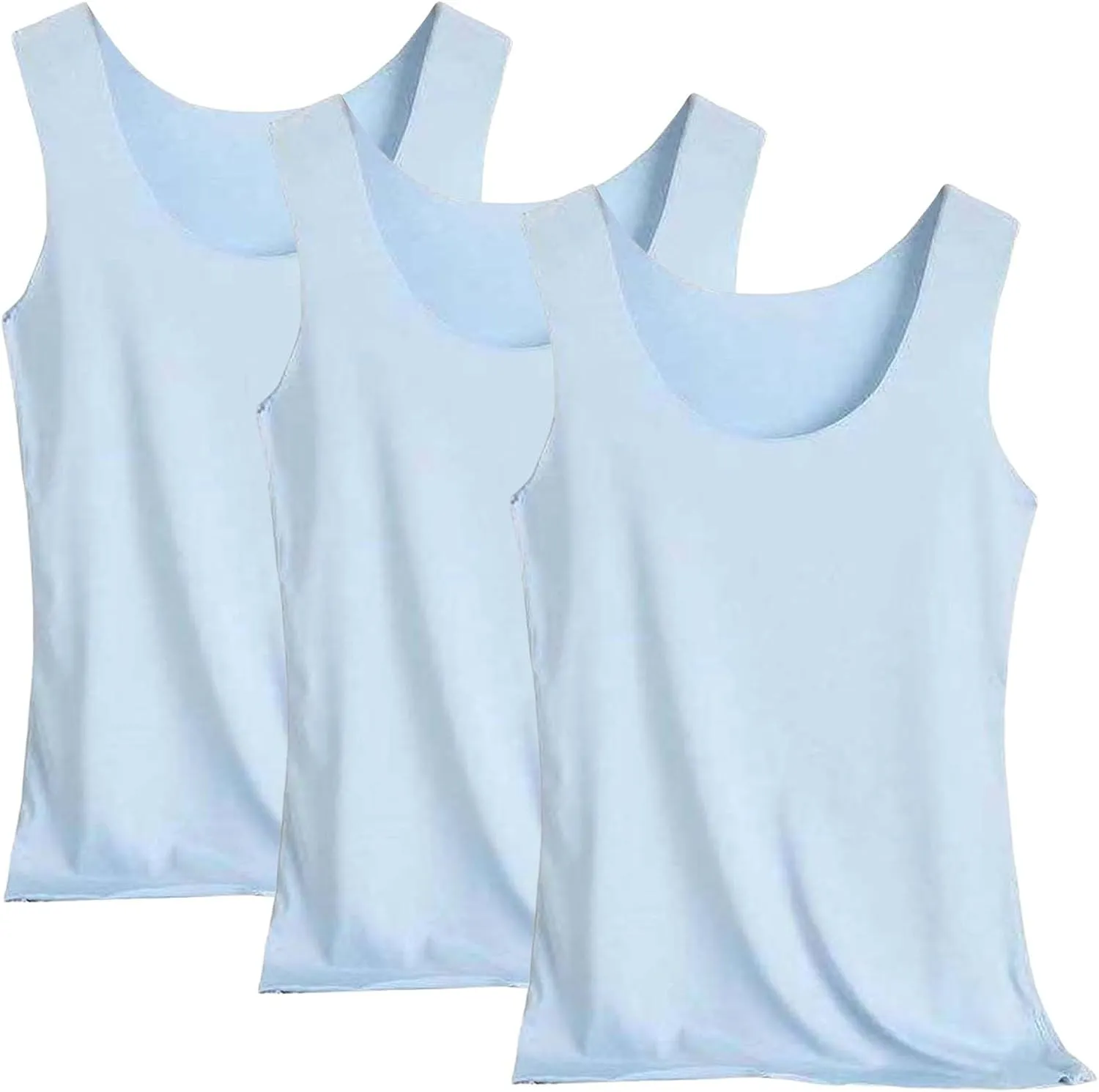 Summer Tank Tops for Women 3pcs Loose Fit Pleated Square Neck Sleeveless Tops Curved Hem Flowy