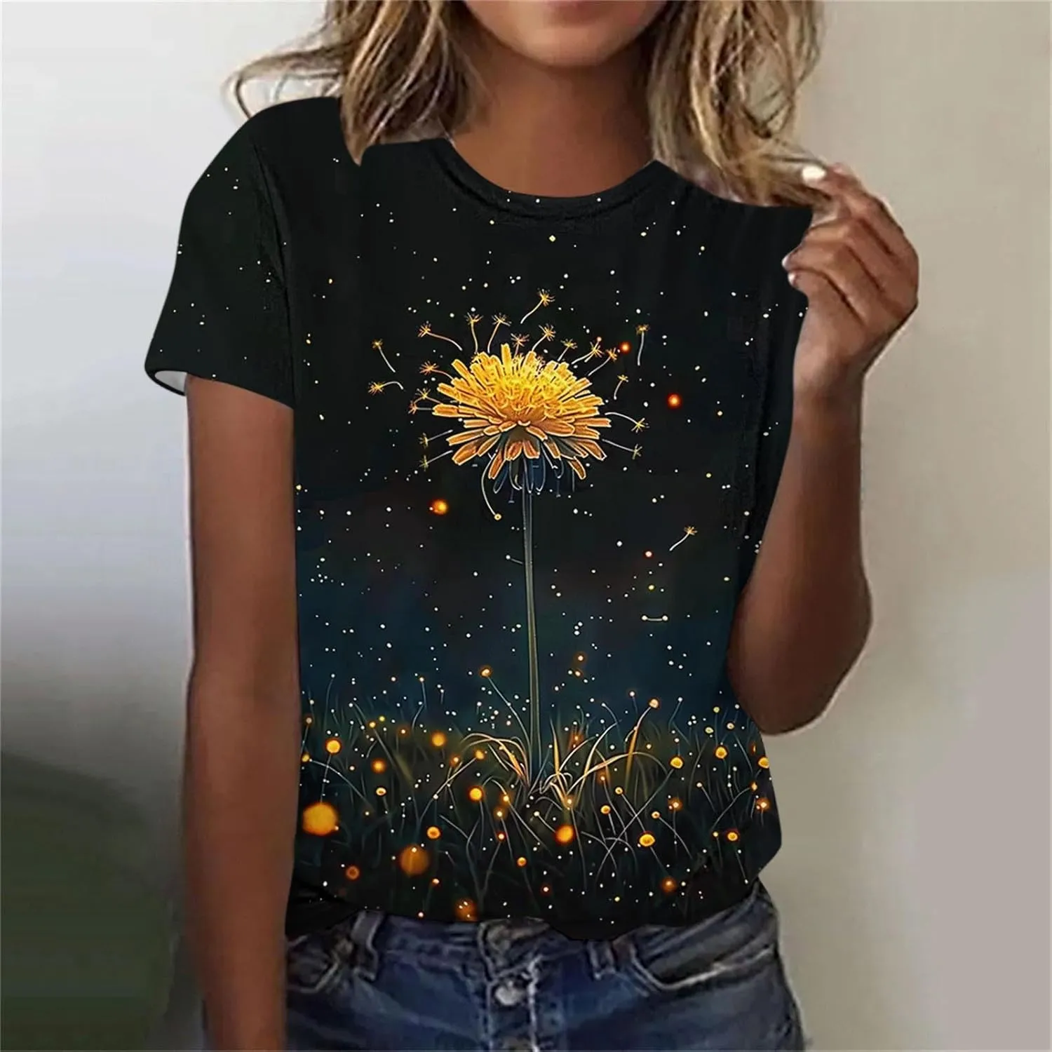Summer Tops for Women 2025 Trendy Short Sleeve Boho Shirts Retro Floral Graphic Tees Plus Size Casual Crew Neck Tshirt