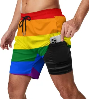 Supdreamc Mens Swim Trunks with Compression Liner Swimming Shorts Quick Dry Beach Sport Shorts S-3XL