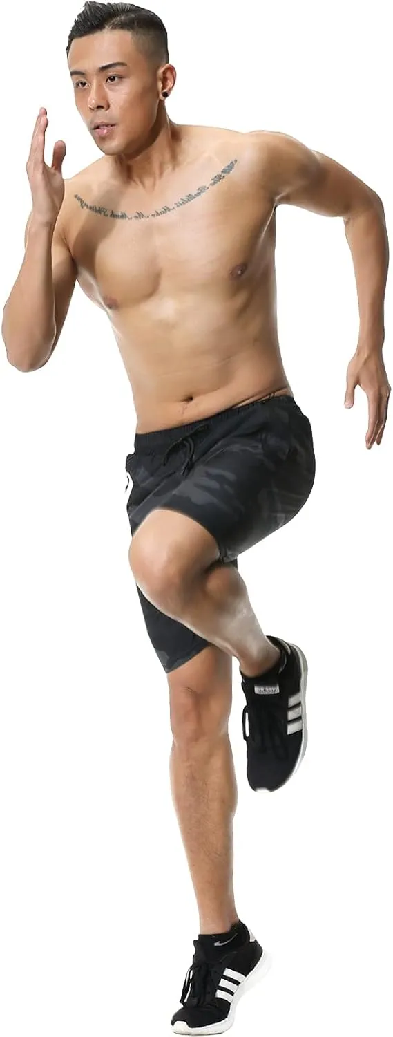 Surenow Men's 7" Workout Running Shorts Camouflage Quick-Dry Lightweight Breathable with Pocket