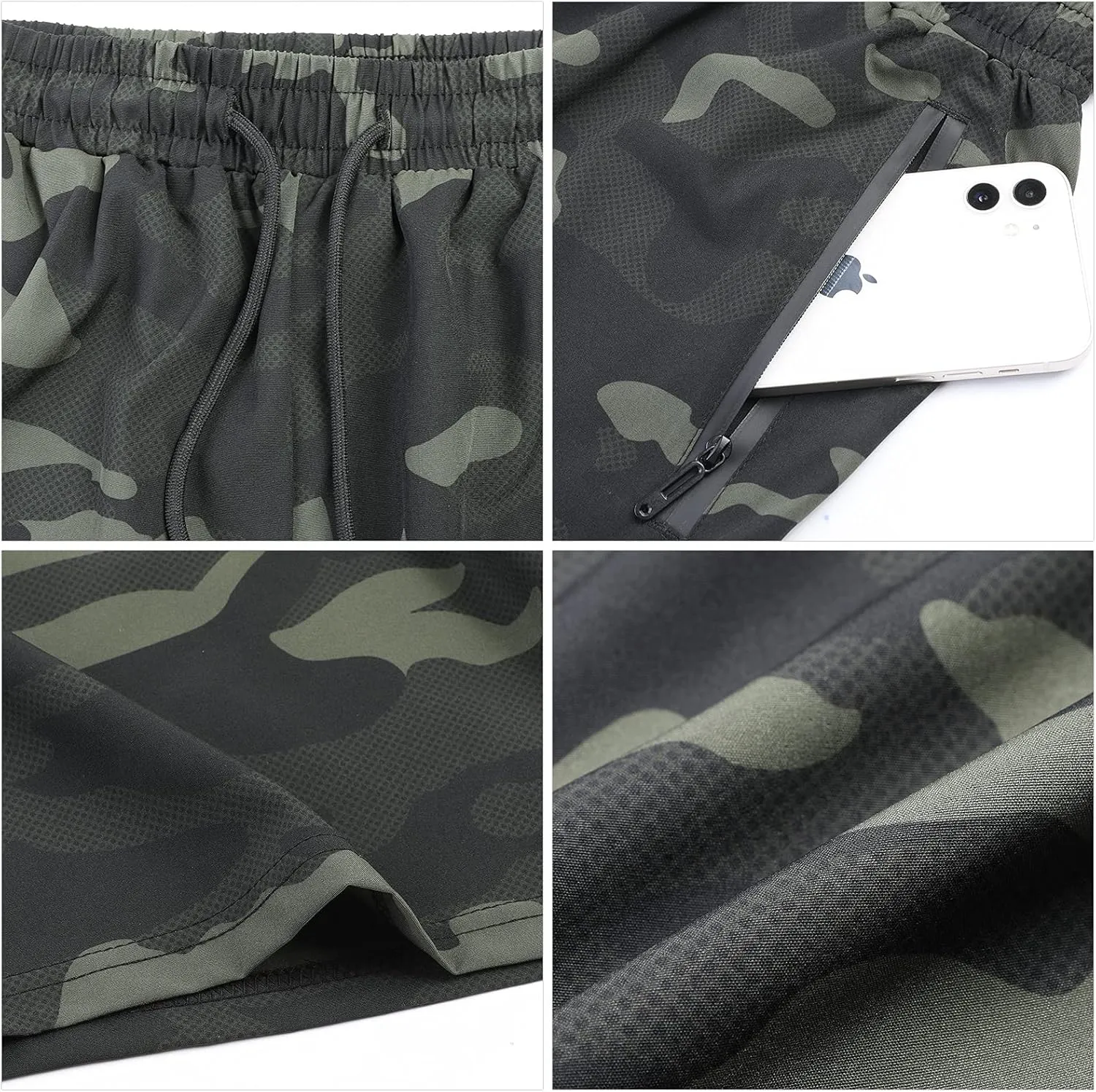 Surenow Men's 7" Workout Running Shorts Camouflage Quick-Dry Lightweight Breathable with Pocket