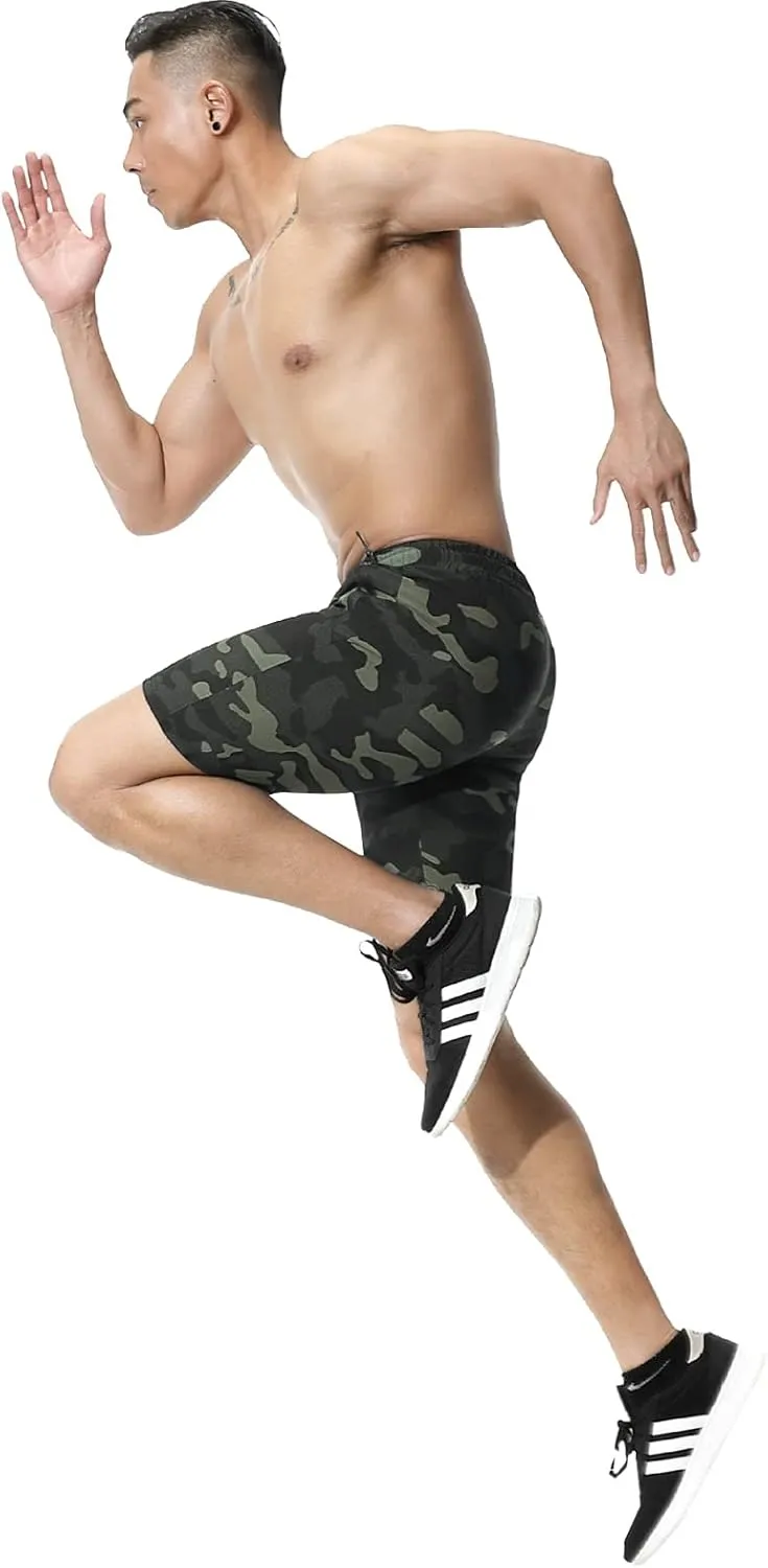 Surenow Men's 7" Workout Running Shorts Camouflage Quick-Dry Lightweight Breathable with Pocket