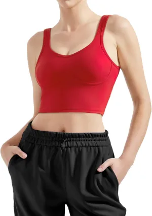 SUUKSESS Women Sweetheart Neckline Longline Sports Bra Padded Basic Workout Crop Tank Top