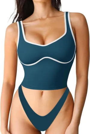 SUUKSESS Women Sweetheart Neckline Longline Sports Bra Padded Basic Workout Crop Tank Top