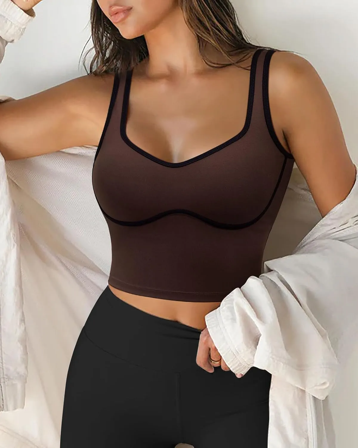 SUUKSESS Women Sweetheart Neckline Longline Sports Bra Padded Basic Workout Crop Tank Top