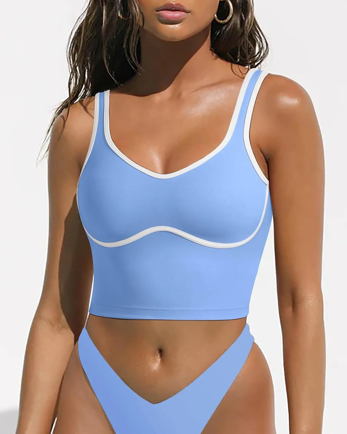 SUUKSESS Women Sweetheart Neckline Longline Sports Bra Padded Basic Workout Crop Tank Top