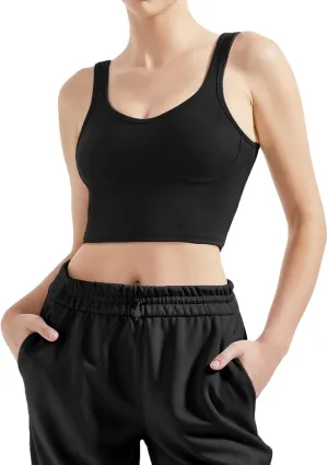 SUUKSESS Women Sweetheart Neckline Longline Sports Bra Padded Basic Workout Crop Tank Top