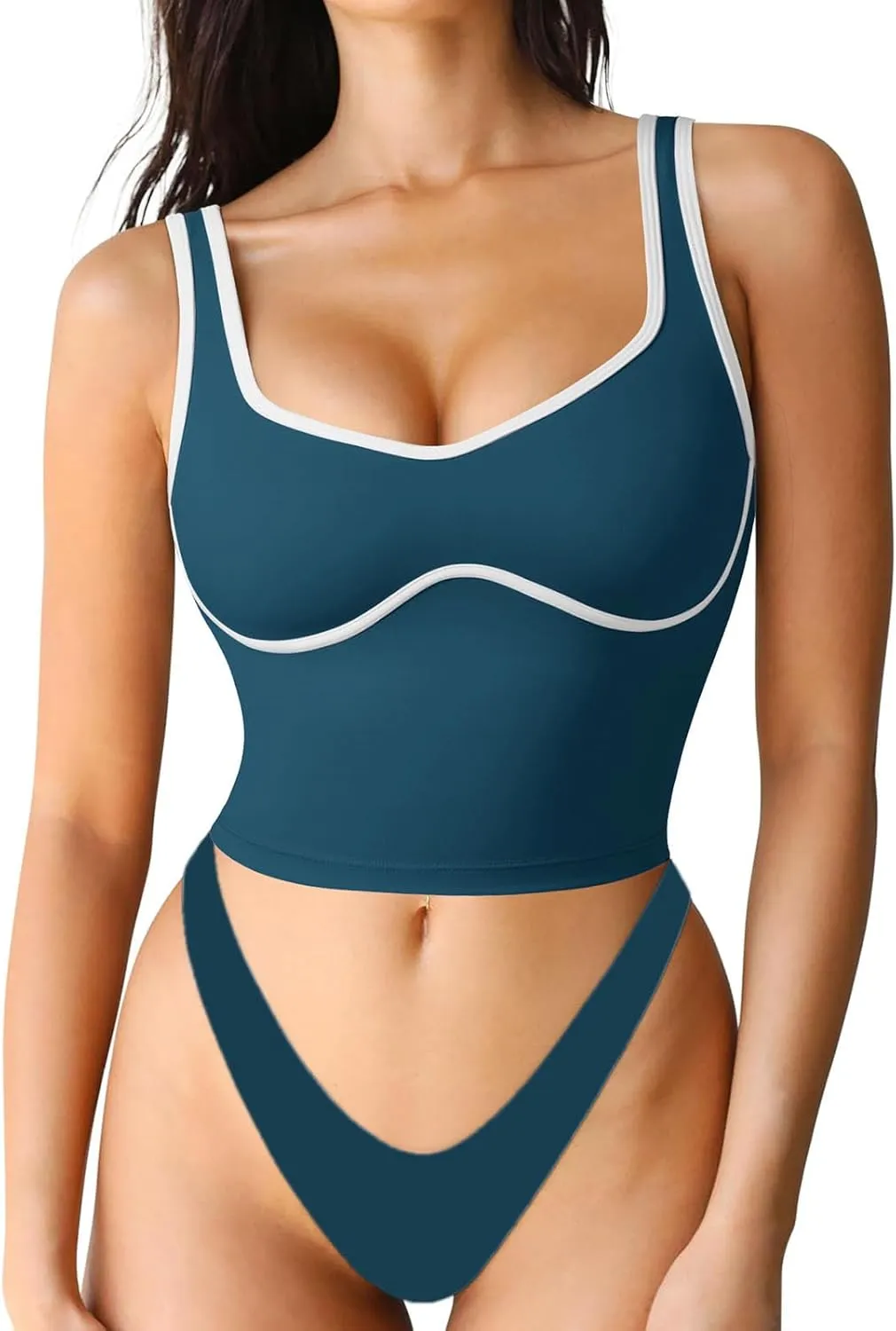 SUUKSESS Women Sweetheart Neckline Longline Sports Bra Padded Basic Workout Crop Tank Top