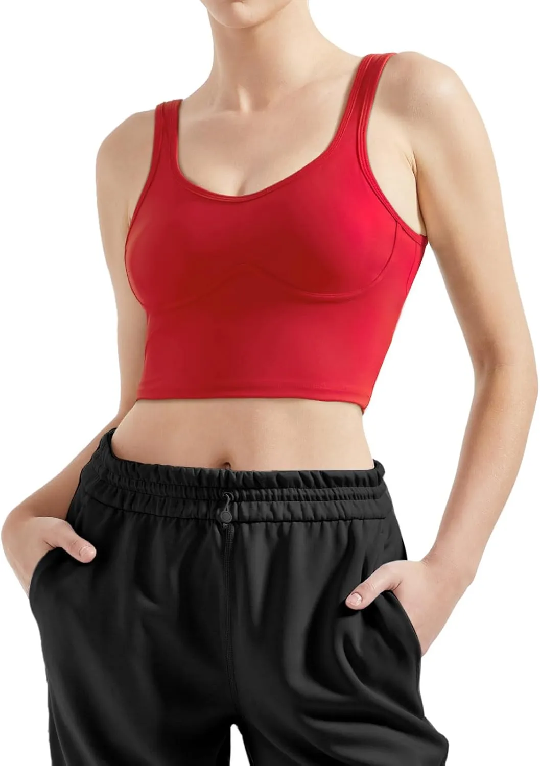 SUUKSESS Women Sweetheart Neckline Longline Sports Bra Padded Basic Workout Crop Tank Top