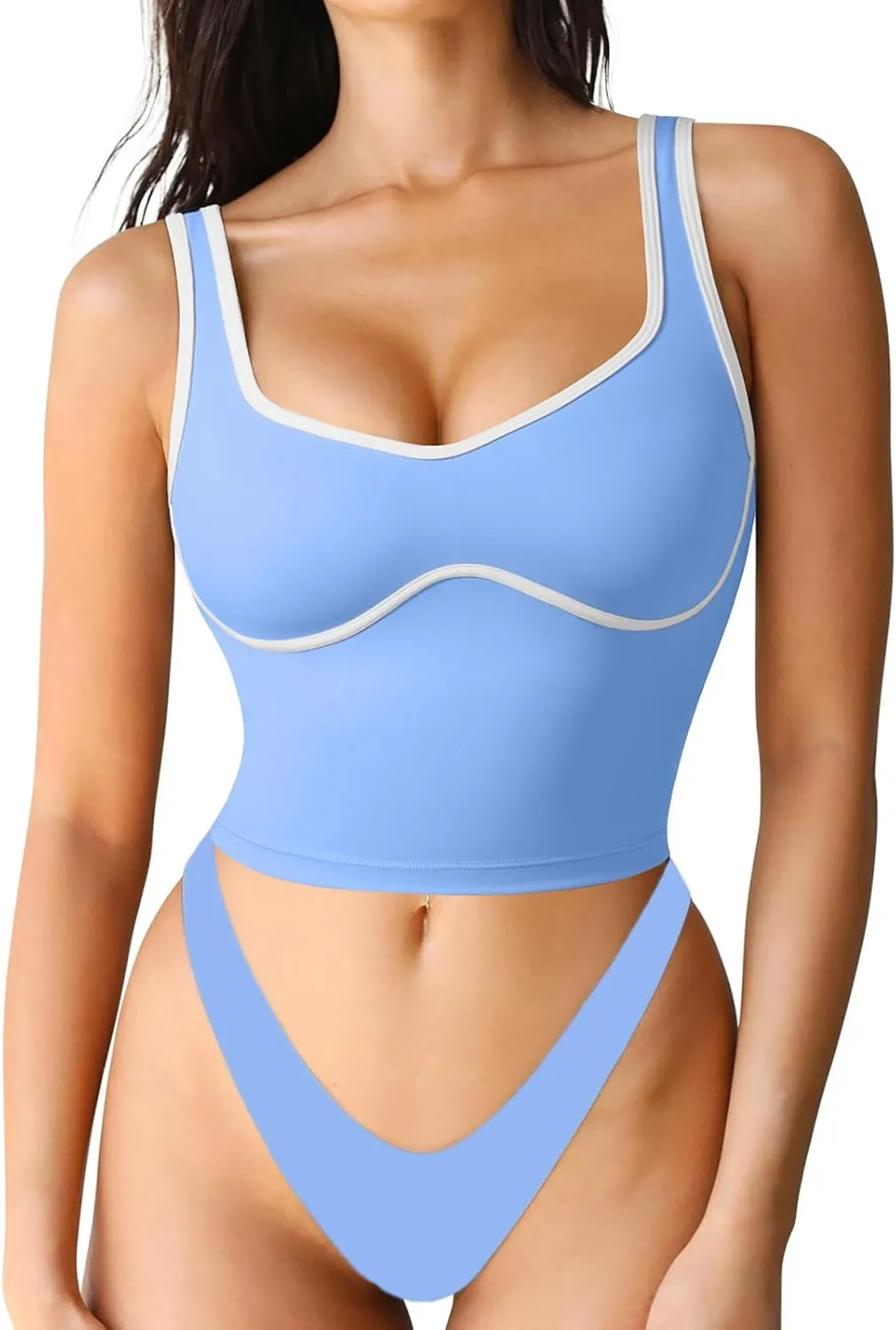 SUUKSESS Women Sweetheart Neckline Longline Sports Bra Padded Basic Workout Crop Tank Top