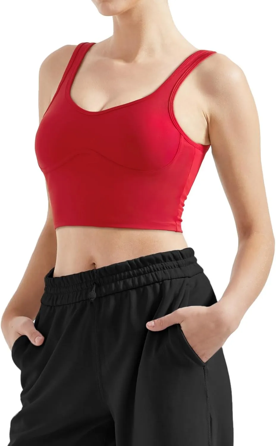 SUUKSESS Women Sweetheart Neckline Longline Sports Bra Padded Basic Workout Crop Tank Top