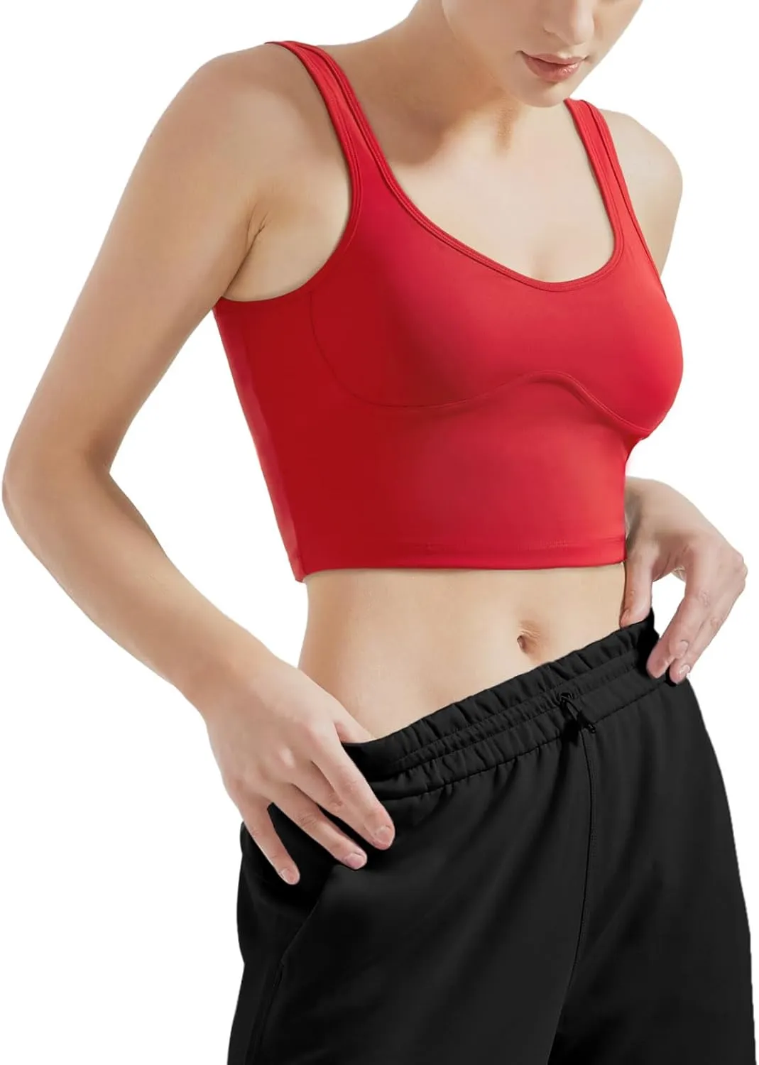SUUKSESS Women Sweetheart Neckline Longline Sports Bra Padded Basic Workout Crop Tank Top