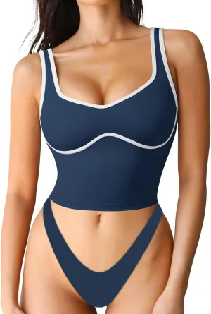 SUUKSESS Women Sweetheart Neckline Longline Sports Bra Padded Basic Workout Crop Tank Top
