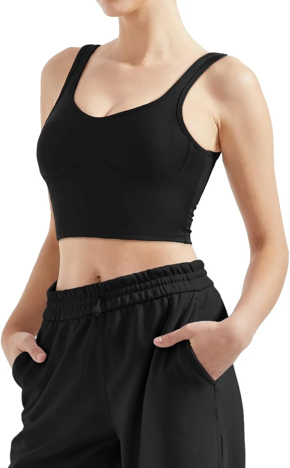 SUUKSESS Women Sweetheart Neckline Longline Sports Bra Padded Basic Workout Crop Tank Top