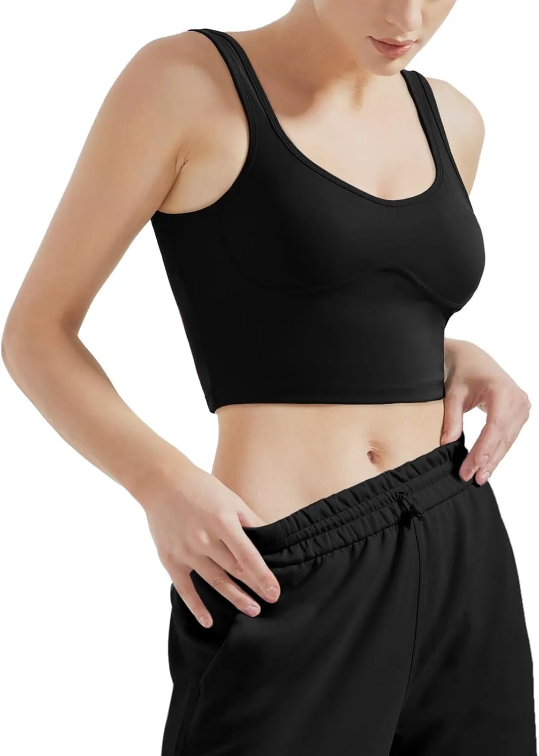 SUUKSESS Women Sweetheart Neckline Longline Sports Bra Padded Basic Workout Crop Tank Top