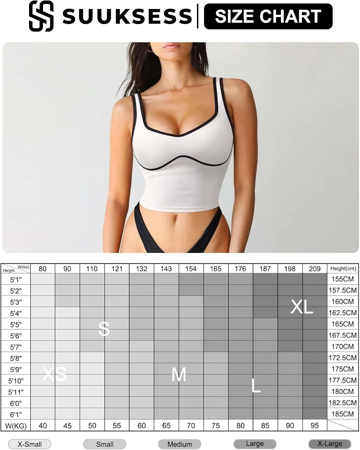 SUUKSESS Women Sweetheart Neckline Longline Sports Bra Padded Basic Workout Crop Tank Top
