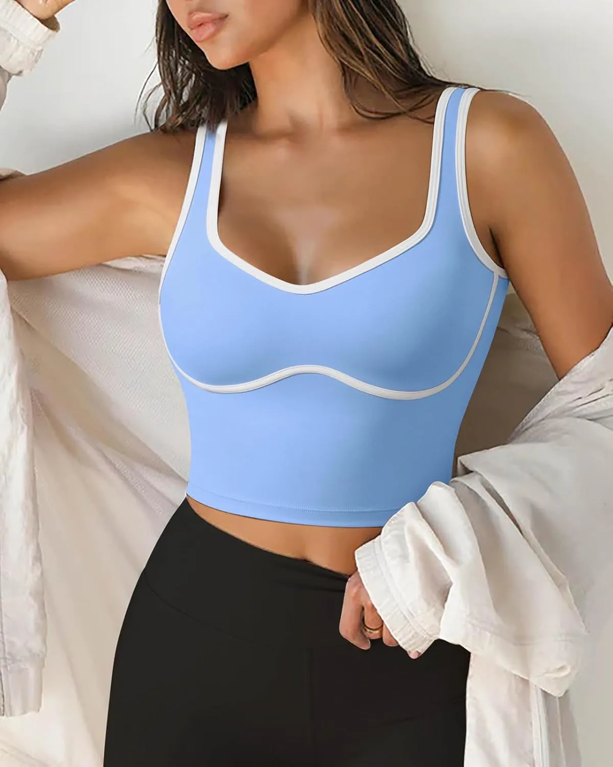 SUUKSESS Women Sweetheart Neckline Longline Sports Bra Padded Basic Workout Crop Tank Top