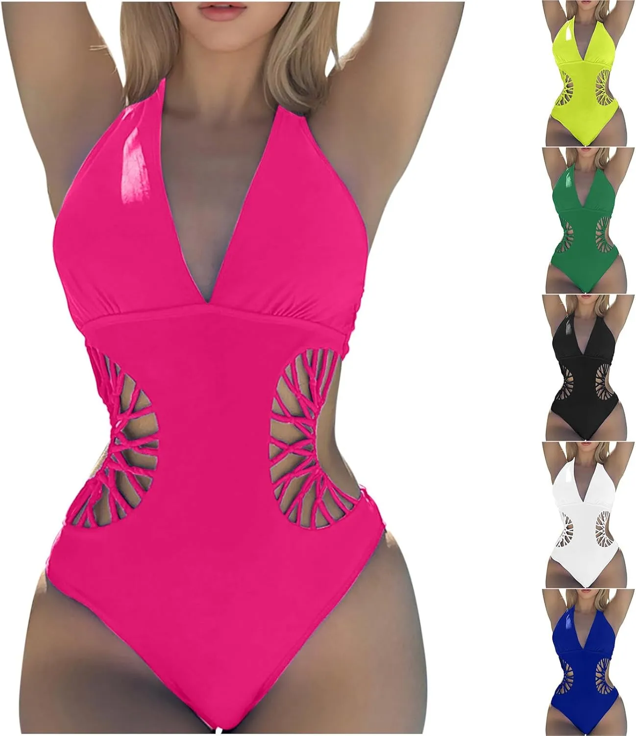 Swim Suits for Women 2025 Solid Color One Piece Swimsuit Hollow Tight Backless Swimsuit with Tummy Control