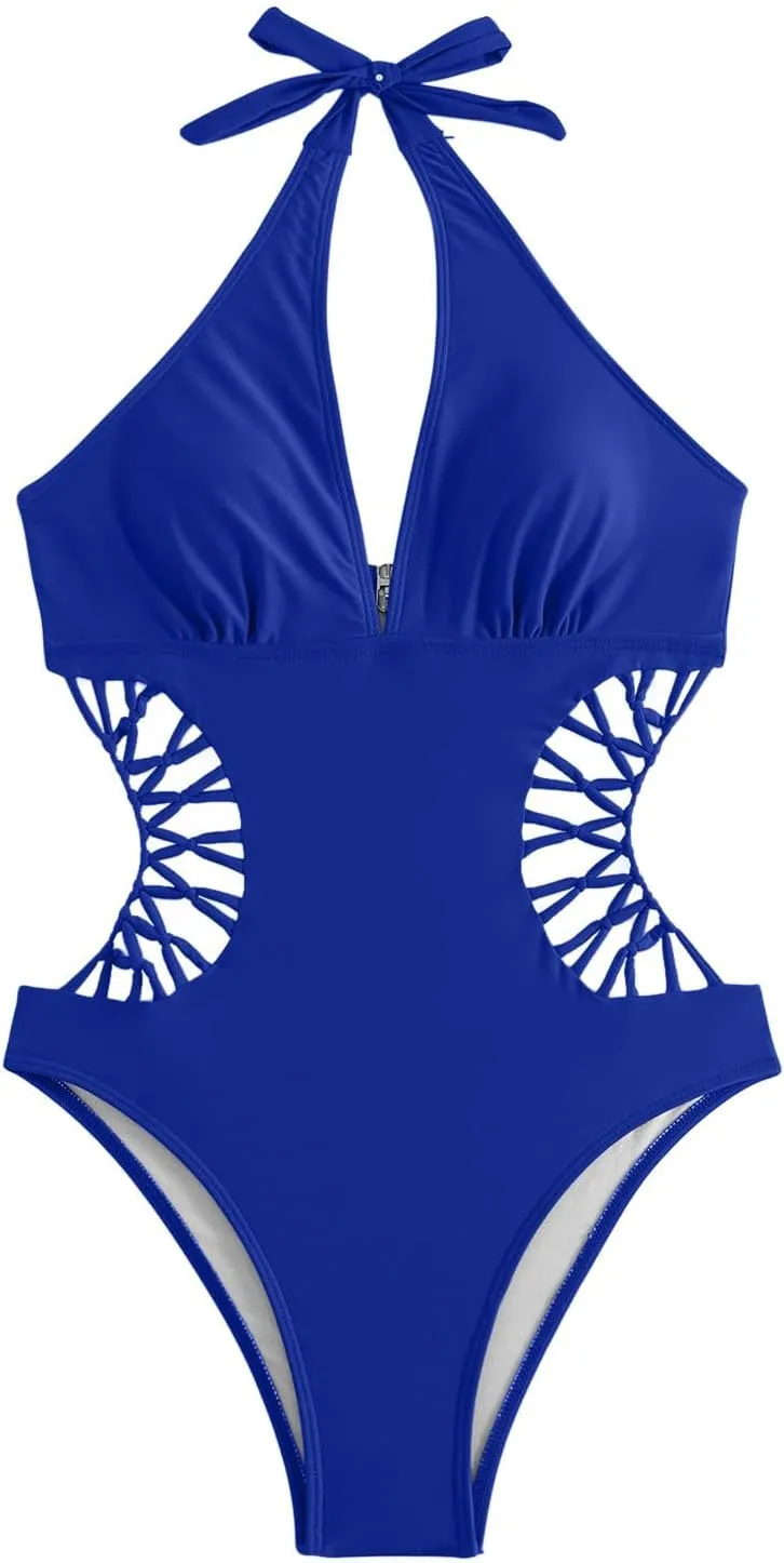 Swim Suits for Women 2025 Solid Color One Piece Swimsuit Hollow Tight Backless Swimsuit with Tummy Control