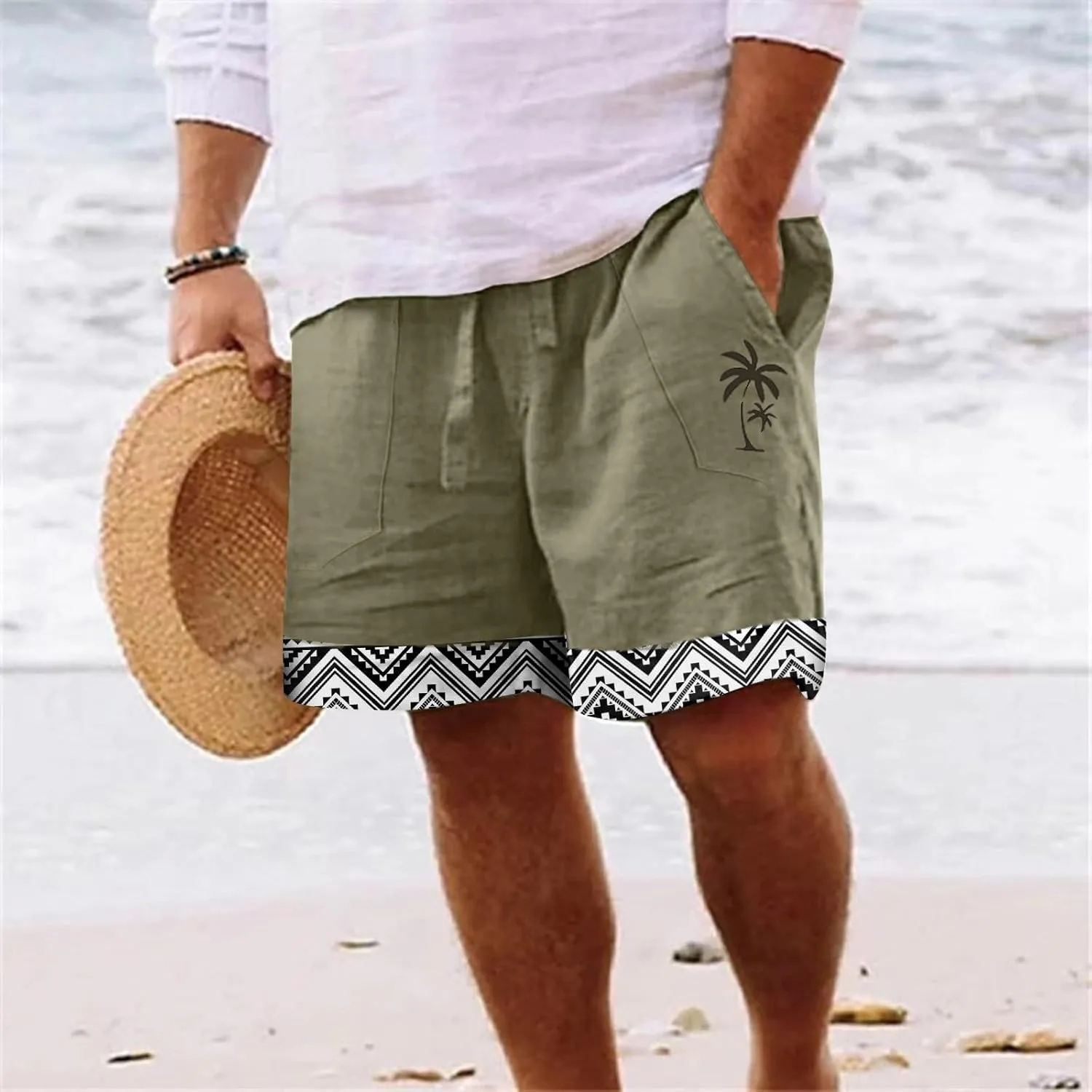 Swimming Shorts for Men Beach Short Casual Loose Fashion Loose Tether Pocket Board Summer Soft with Mesh