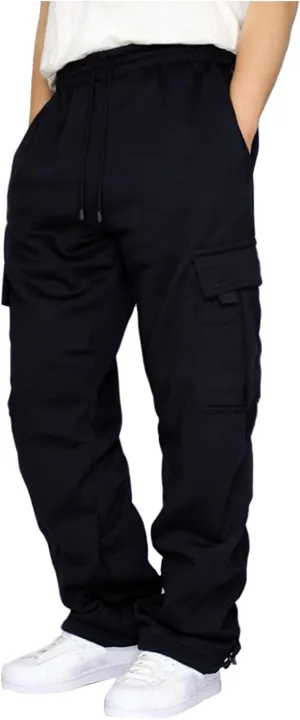 symoid Men's Fleece Cargo Sweatpants Open Bottom Drawstring Baggy Joggers Loose Fit Tech Athletic Workout Gym Pants
