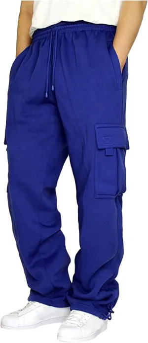 symoid Men's Fleece Cargo Sweatpants Open Bottom Drawstring Baggy Joggers Loose Fit Tech Athletic Workout Gym Pants
