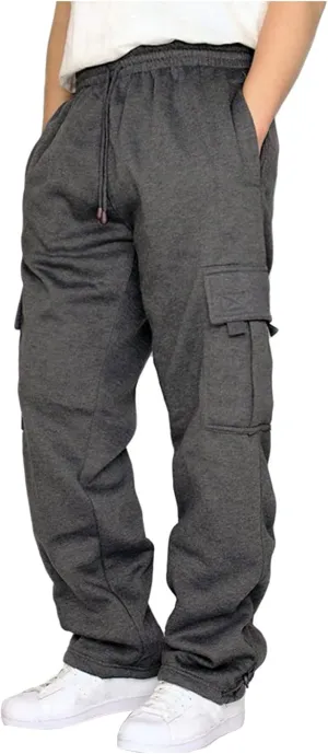 symoid Men's Fleece Cargo Sweatpants Open Bottom Drawstring Baggy Joggers Loose Fit Tech Athletic Workout Gym Pants