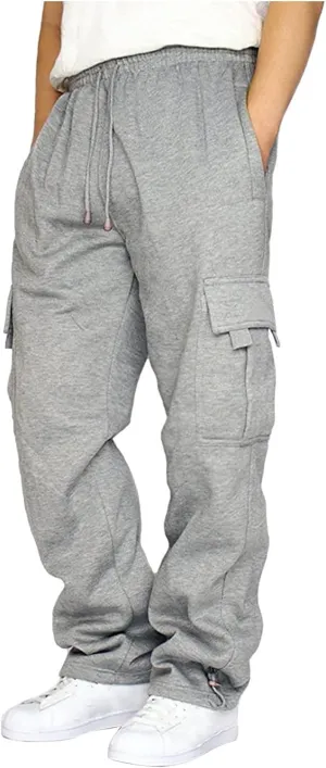 symoid Men's Fleece Cargo Sweatpants Open Bottom Drawstring Baggy Joggers Loose Fit Tech Athletic Workout Gym Pants