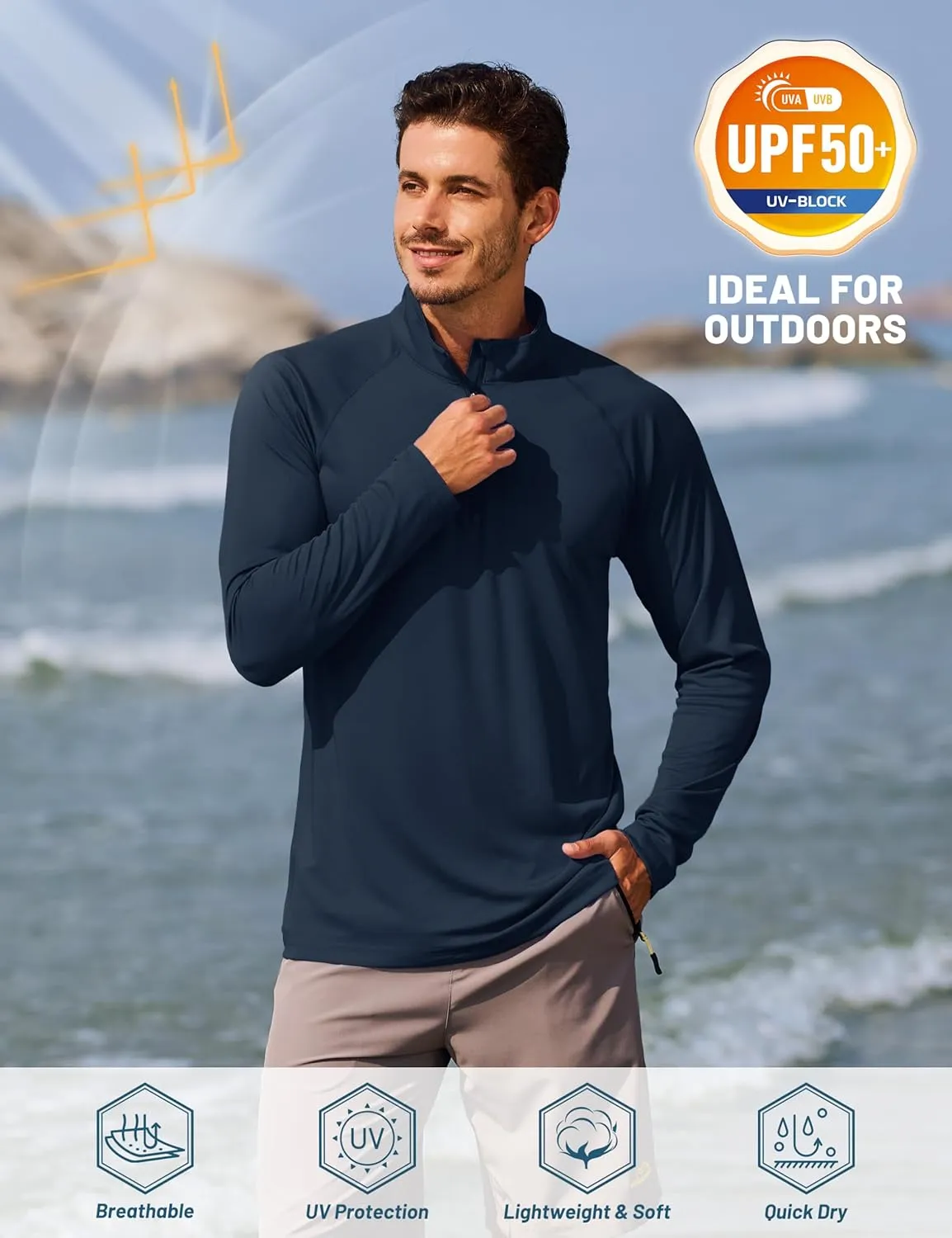 TACVASEN Men's Long Sleeve Athletic Shirts 1/4 Pullover Zip Sun Protection Rash Guard UPF 50  Outdoor Running T-Shirts